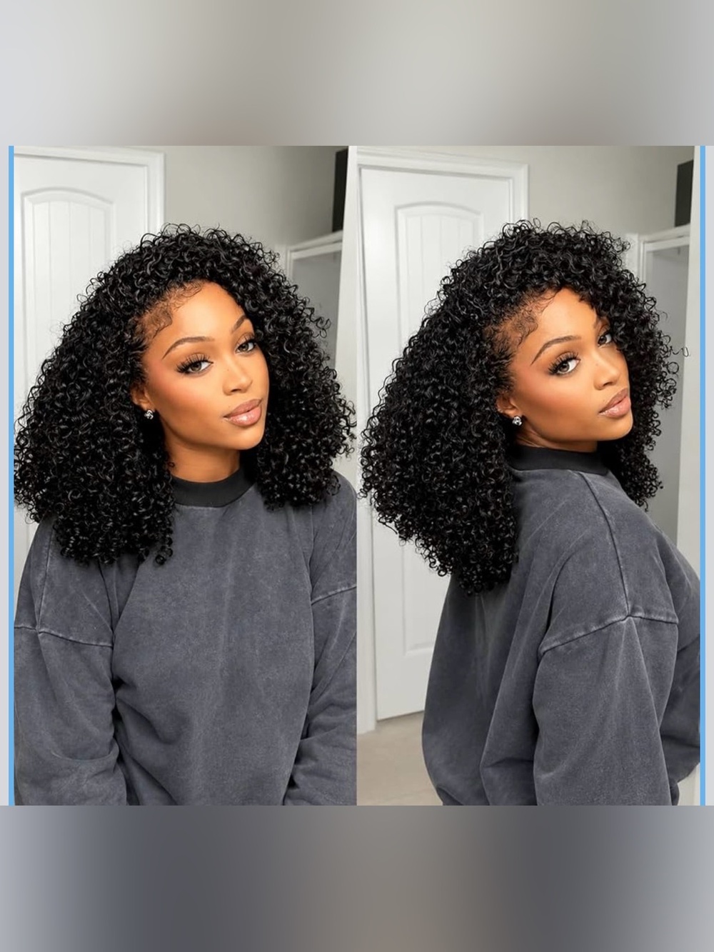 Kinky Curly Half Wig Human Hair Wear and Go Glueless 180 Density, 18 Inch